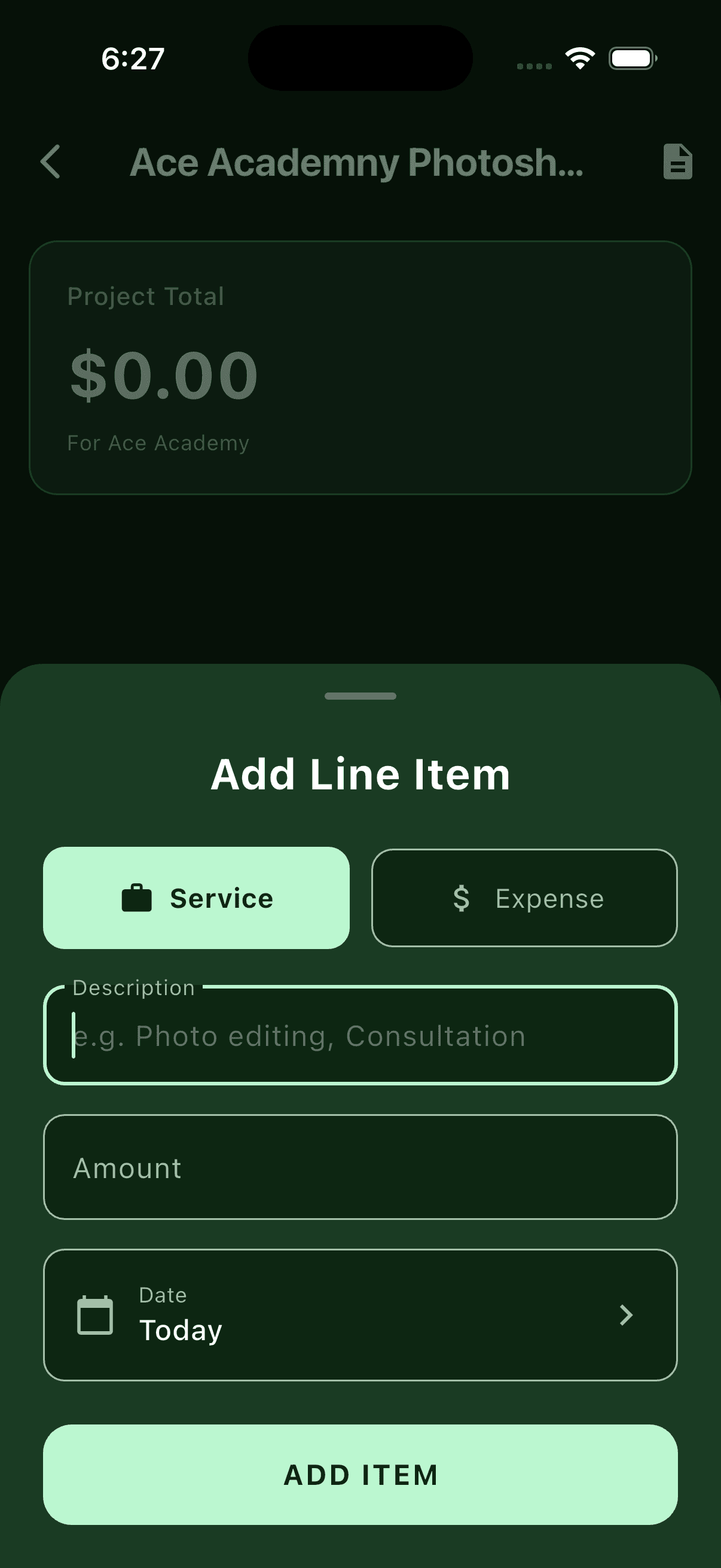Adding a line item to a Modolla project