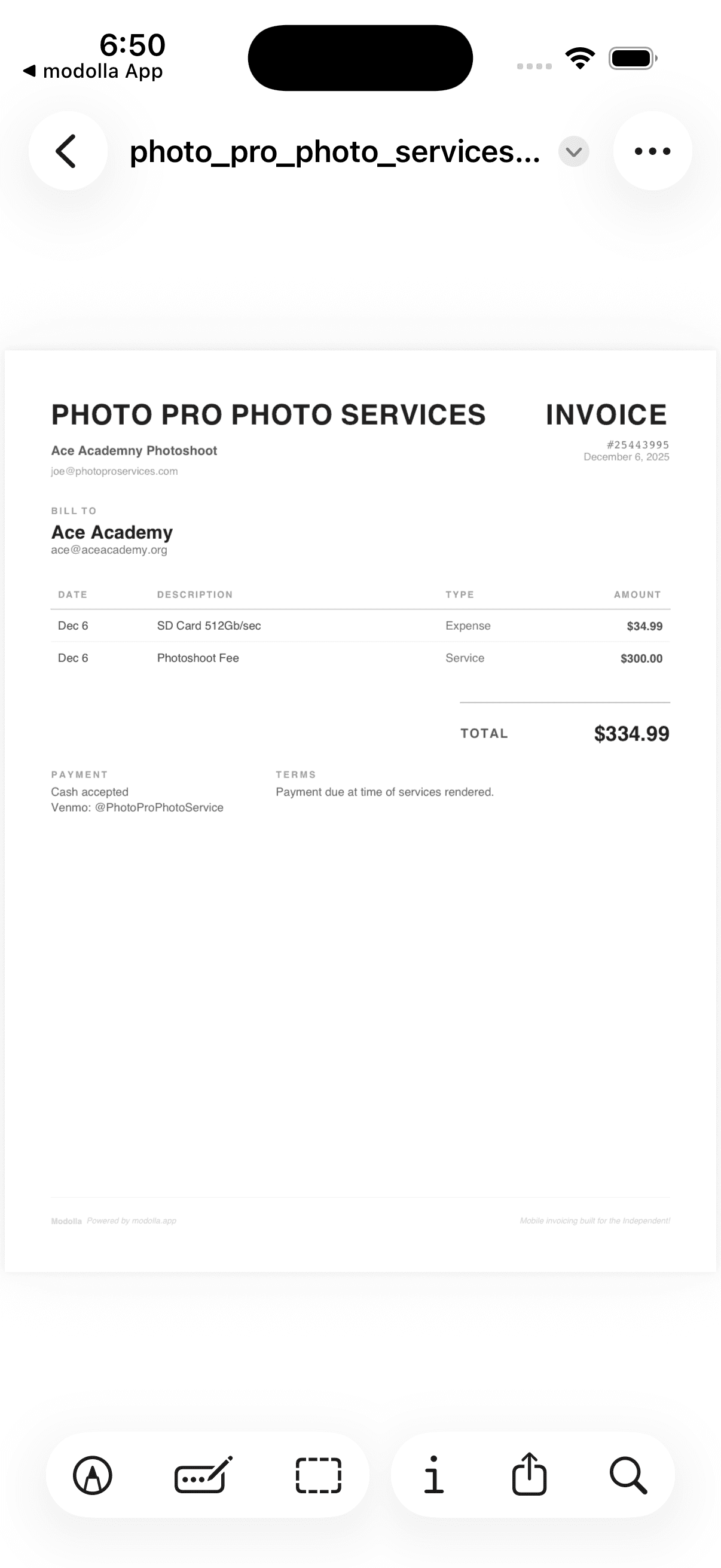 Modolla Invoice